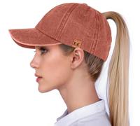 Ponytail Baseball Caps for Women - Washed High Pony Caps, Solid Color Cotton Adjustable Trucker Dad Cap Classic Vintage Denim Baseball Hats High Bun Pony Sun Caps for Women Ladies Outdoor (Orange)
