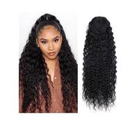 Ponytail, Black Women's 10-26 Inch Brazilian Virgin Human Hair Deep Wave Drawstring Clip - In Ponytail Extension(Black,10inches)
