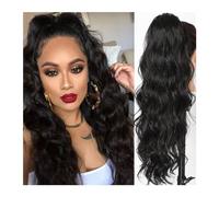 Ponytail Body Wave for Women Long Wavy Ponytail Human Hair Drawstring Clip in Hairpiece Black Extension African American Pony Tail Hairstyle(12inches)