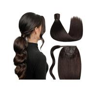 Ponytail Bone Straight Ponytail Magic Paste Wrap Around Human Hair Clip In Extensions 10-26 Inch Brazilian Virgin Hairpieces Hairstyle(Medium Brown,18inches)
