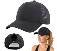 Ponytail Cap, Baseball Cap for Women, Black Adjustable High Messy Bun Ponycap, Mesh Quick Drying Bap with Ponytail Hole, Ponytail Baseball Cap for Women for Outdoor Sports Activities Travel Summer