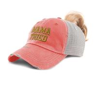 Ponytail Cap Women's Baseball Cap Embroidered Mama Tried Mother Mom Mothers Day Cotton, Coral Design Only, One Size
