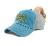 Ponytail Cap Women's Baseball Cap Embroidered Mama Tried Mother Mom Mothers Day Cotton, Turquoise Design Only, One Size