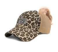 Ponytail Cap Women's Baseball Cap Embroidered Soccer Mom Mama Mother Mommy Cotton, Leopard Design Only, One Size