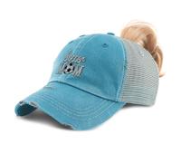 Ponytail Cap Women's Baseball Cap Embroidered Soccer Mom Mama Mother Mommy Cotton, Turquoise Design Only, One Size