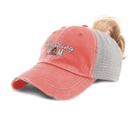 Ponytail Cap Women's Baseball Cap Embroidered Wrestling Mom Mama Mother Mommy Cotton, Coral Design Only, One Size