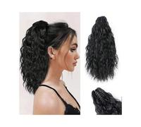 Ponytail Claw Clip Ponytail Extension for Women 18" Long Corn Wavy Hair Extensions Fluffy Synthetic Hairpiece Hairstyle(1B)