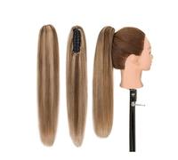 Ponytail Claw Clip Ponytail Extension Indian Remy Human Hair Hairpiece 14-22 Inch Long Silky Straight Pony Tails Extensions for Women Hairstyle(Medium Brown+Dark Blonde,14 inch)