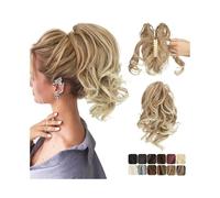 Ponytail Claw Clip Ponytail Extension, Natural Wave Short Looking Synthetic Hairpiece on Pony Tail for Women Hairstyle(Medium Ash Brown)