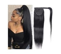 Ponytail Clip in Ponytail Extension 10-24 Inch Wrap Around Long Straight Natural Color Remy Human Hair Extensions for Black Woman Hairstyle(16inch 100g)