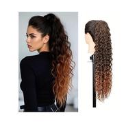 Ponytail Deep Wave Ponytail Extensions 22 Inch Long Curly Drawstring Clip in Synthetic Hair Piece for Women Hairstyle(1BT30)