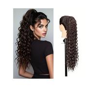 Ponytail Deep Wave Ponytail Extensions 22 Inch Long Curly Drawstring Clip in Synthetic Hair Piece for Women Hairstyle(4)