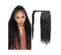Ponytail Deep Wave Wrap Around Ponytail Human Hair Extensions 14-26 Inch Wavy Curly Magic Paste Hairpiece Hairstyle(20inches)
