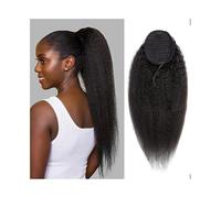 Ponytail Drawstring Ponytail for Black Women Kinky Straight Human Hair Extensions #1B Brazilian Remy Yaki Clip in Pony Tail Hairstyle(20inches)