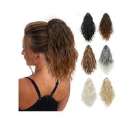 Ponytail Extension 10/12 Inch Ponytail Extension Claw Clip in Hair Extensions Wavy Curly Synthetic Fake Pony Tails Hairpieces for Women Daily use(Brunette/Ash Blonde)
