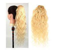 Ponytail Extension 10-24" Drawstring Ponytail for Women Clip in Ponytail Extension Curly Wavy Ponytail Hairpiece Long Ponytail Extension Human Hair Body Wavy Blonde Ponytail Hair Extension(22inch(55cm