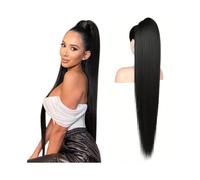 Ponytail Extension 10-26 Inch Long Straight Ponytail Extensions Natural Color Brazilian Human Hair Drawstring Hairpiece Fake Hair(24inches)