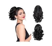 Ponytail Extension, 10" Short Claw Clip in Pony Tails Hair Extensions Curly Wavy Synthetic Drawstring Hairpieces for Women Black for Daily Use