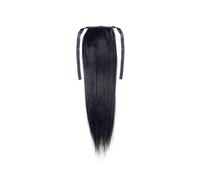Ponytail Extension 100% Human Hair 50cm Long Straight Ponytail Strap Extension Wrap Around for Women Hair Extensions Ponytail(Black)