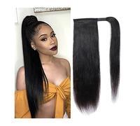 Ponytail Extension 12-26 Inch Wrap Around Ponytail Hair Straight Ponytail Extension Real Human Hair Extensions Natural Black Clip in Brazilian Remy Ponytail Hairpieces Hair Extensions Ponytail(12inche