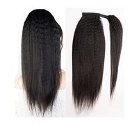 Ponytail Extension 12-26 Inches Kinky Straight Ponytail Human Hair Yaki Straight Ponytail Extension for Black Women Wrap Around Ponytail Hair Piece Natural Black Color Ponytail Hair Extension (Color