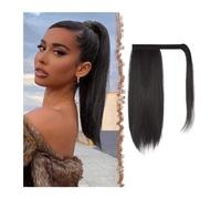 Ponytail Extension 12 inch Straight Ponytail Extension Natural Long Ponytails Wrap Around Clip in Pony Tail Hair Piece Synthetic Hairpieces Ponytail Hair Extension(Black)