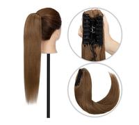Ponytail Extension 14-22 Inch Long Human Hair Ponytail Claw Clip Ponytail Extension Indian Human Hair Clip in Straight Hair Ponytail Hairpiece Tails Hair Extensions(Light Brown,18inch)