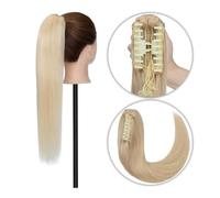 Ponytail Extension 14-22 Inch Long Human Hair Ponytail Claw Clip Ponytail Extension Indian Human Hair Clip in Straight Hair Ponytail Hairpiece Ponytail(Bleach Blonde,16inch)