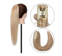 Ponytail Extension 14-22 Inch Long Human Hair Ponytail Claw Clip Ponytail Extension Indian Human Hair Clip in Straight Hair Ponytail Hairpiece Tails Hair Extensions(Ash Blonde+Bleach Blonde,20inch)