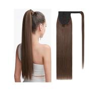 Ponytail Extension 16-26 Inch Ponytail Extension Human Hair #2 Dark Brown Long Straight Wrap Around Ponytail Remy Hair Clip in Hair Extensions Ponytail Hairpiece for Daily Use(20inches)