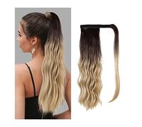 Ponytail Extension 16 Inches Long Wave Ponytail Extension Wave Magic Paste Ponytail Hair Wig Blonde Heat Resistant Synthetic Wrap Around Clip in Ponytail Hairpieces Ponytail Hair Extension(NMW006-4)