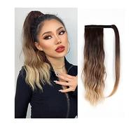 Ponytail Extension 16 Inches Long Wave Wig Blonde Heat Resistant Synthetic Wrap Around Clip in Ponytail Hairpieces Ponytail Extension Wave Magic Paste Ponytail Hair Hair Extensions Ponytail(NMW006-1)