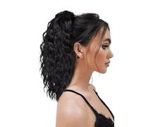 Ponytail Extension,18" Curly Pony Tail Clip in Claw Ponytails,Fluffy Natural Looking Synthetic Hairpiece for Women(1B)