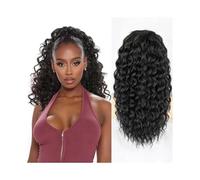 Ponytail Extension 18 Inch Long Afro Curly Pony Tail Synthetic Hair Piece Curly Drawstring Ponytail Extension for Black Women Ponytail(1B)