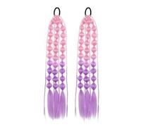 Ponytail Extension, 1pc Lantern Bubble Ponytail Extension 20 Inches Bubble Ponytail Twisted Braid With Elastic Band For Women Hair Extensions(Pink+violet)