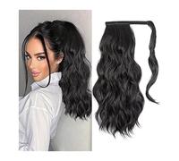 Ponytail Extension 20" Body Wavy Wrap Around Pony Tails Hair Extension for Women Fluffy Synthetic Natural Soft Hairpiece Synthetic Long Wavy Ponytail Extension for Daily Use(Black)