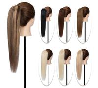 Ponytail Extension 20Inch Natural Tail Hairpiece for Women Thick False Hair Ponytail Blond 120g Clip In Ponytail Human Hair Extension for Daily Use(4#(Medium Brown),20inches 120g)