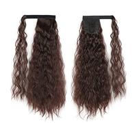 Ponytail Extension 22/32 inch Synthetic Long Curly Ponytail Wrap Around Ponytail Clip in Hair Extensions Natural Hairpiece Headwear Hair Brown Grey Hair Extensions Ponytail(Color:M2-33,Size:32inches)