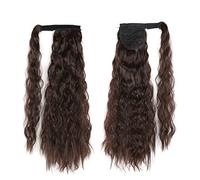 Ponytail Extension 22/32 inch Synthetic Natural Hairpiece Headwear Hair Brown Grey Long Curly Ponytail Wrap Around Ponytail Clip in Hair Extensions Ponytail Hair Extension (Color : 4, Size : 32inche