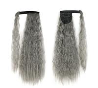 Ponytail Extension 22/32 inch Synthetic Natural Hairpiece Headwear Hair Brown Grey Long Curly Ponytail Wrap Around Ponytail Clip in Hair Extensions Ponytail Hair Extension (Color : 171, Size : 22inc