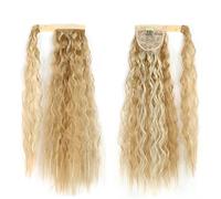 Ponytail Extension 22/32 inch Synthetic Natural Hairpiece Headwear Hair Brown Grey Long Curly Ponytail Wrap Around Ponytail Clip in Hair Extensions Ponytail Hair Extension (Color : 27H613, Size : 22