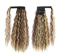 Ponytail Extension 22/32 inch Synthetic Natural Hairpiece Headwear Hair Brown Grey Long Curly Ponytail Wrap Around Ponytail Clip in Hair Extensions Ponytail Hair Extension (Color : 86H10, Size : 22i
