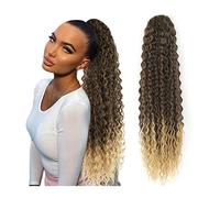 Ponytail Extension 24/30inch Long Kinky Curly Ponytail Extensions Synthetic Drawstring Curly Hair Extension Ponytails Clip in Natural Hair Ponytail Extensions for Women Hair Extensions Ponytail(Color: