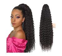 Ponytail Extension 24/30inch Long Kinky Curly Ponytail Extensions Synthetic Drawstring Curly Hair Extension Ponytails Clip in Natural Hair Ponytail Extensions for Women Hair Extensions Ponytail(Color:
