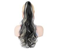 Ponytail Extension, 24" Fluffy Long Wavy Curly Claw Clip Hair Extensions Fake Pony Tails Soft Synthetic Hairpiece for Daily Use(1BH613#)