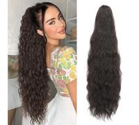 Ponytail Extension 24 Inch Claw Clip Ponytail Extension 190g Wavy Curly Claw Clip in Ponytail Hair Extensions Pony Tail Synthetic Hairpiece for Women (Dark Chocolate Brown, 24 Inch)