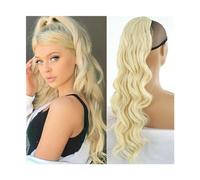 Ponytail Extension 24 Inch Long Body Wavy Ponytail Hair Extension Heat Resistant Synthetic Drawstring Ponytail Hairpieces Clip-In Curly Wavy Hair Extensions for Women Ponytail Hair Extension(613)