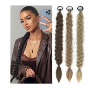 Ponytail Extension 24 Inch Long Straight Natural Soft Synthetic Hair Piece for Women Ponytail Extension with Elastic Tie Daily Wear Ponytail Hair Extension(1B)