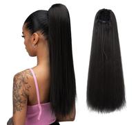 Ponytail Extension 24 Inch Straight Ponytail Extension,Women's Drawstring Ponytail Extension, Girls' Synthetic Hairstyle Ponytail Hair Extension(Black)