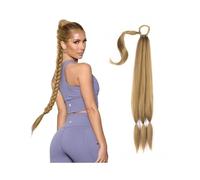 Ponytail Extension 26/34 Inch Long Braided Ponytail Extension with Hair Tie Yaki Straight Wrap Around Ponytail Natural Soft Synthetic Hair Piece for Women Daily Wear Ponytail Hair Extension(Bruin,34in